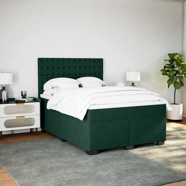vidaXL Boxspringbett mit Matratze Dunkelgr&uuml;n 160x200 cm Samt