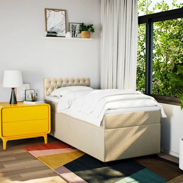 vidaXL Boxspringbett mit Matratze Creme 100x200 cm Stoff