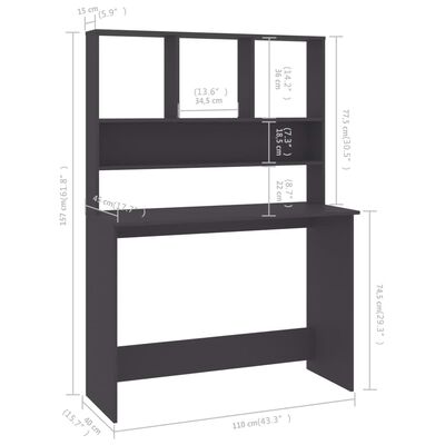 vidaXL Schreibtisch mit Regalen Grau 110x45x157 cm Holzwerkstoff