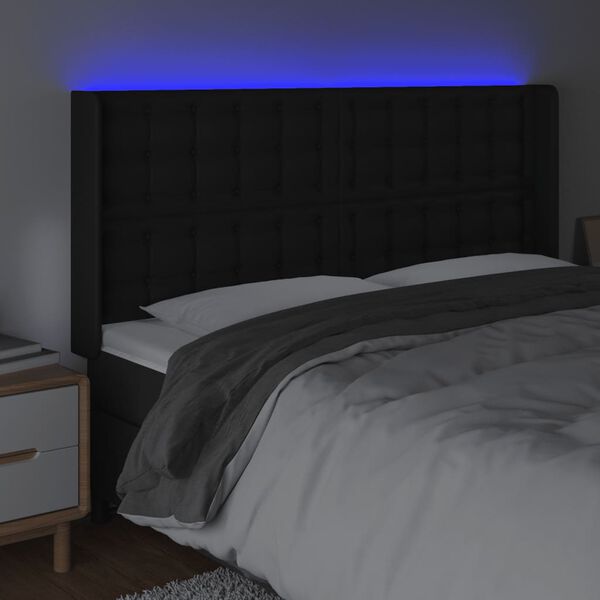 vidaXL LED Kopfteil Schwarz 203x16x118/128 cm Kunstleder