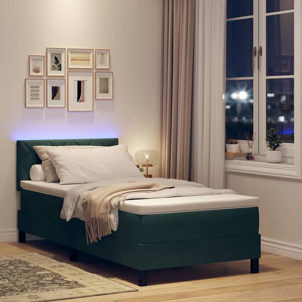vidaXL LED Boxspringbett mit Matratze Dunkelgr&uuml;n 100 x 200 cm Samt