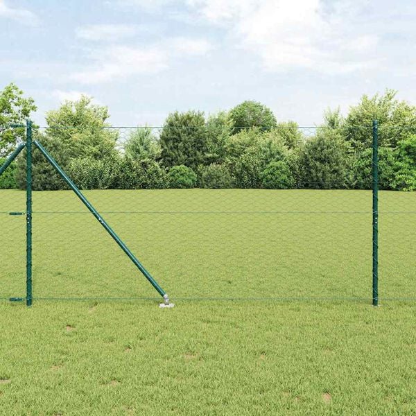 vidaXL Zaun mit Pfosten Gr&uuml;n 1,4 x 10 m PVC-beschichteter Stahl