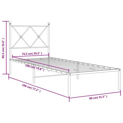 vidaXL Bettgestell mit Kopfteil Metall Weiß 75x190 cm