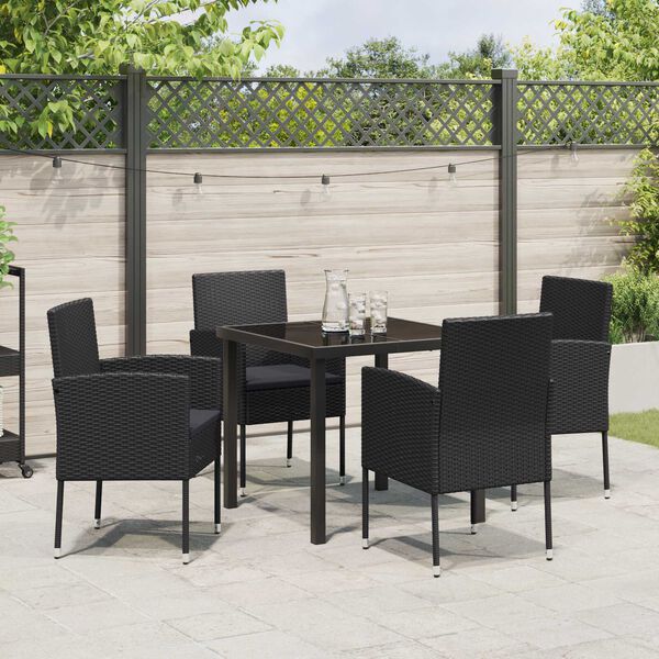 vidaXL Garten Essgruppe mit Kissen 5 pcs Schwarz Poly-Rattan