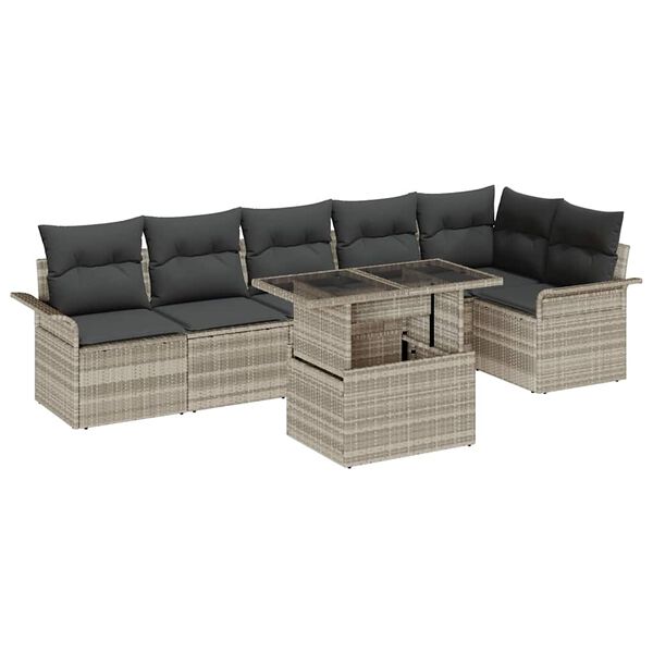 vidaXL Gartensofa-set mit Kissen 7 pcs Hellgrau Poly-Rattan