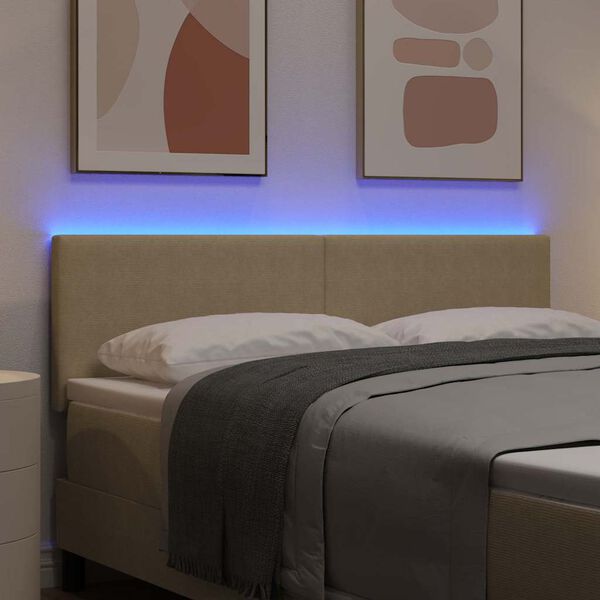 vidaXL LED Kopfteil mit LED-Lichtleisten Grau-Gr&uuml;n 144 cm Polyester