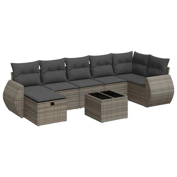 vidaXL 7-tlg. Garten-Sofagarnitur mit Kissen Grau Poly Rattan