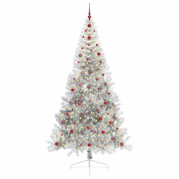 vidaXL K&uuml;nstlicher vorbeleuchteter Weihnachtsbaum Silber 240 cm PET