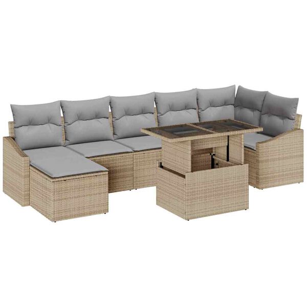 vidaXL Garten-Sofa-Set mit Kissen 8 pcs Beige und Hellgrau
