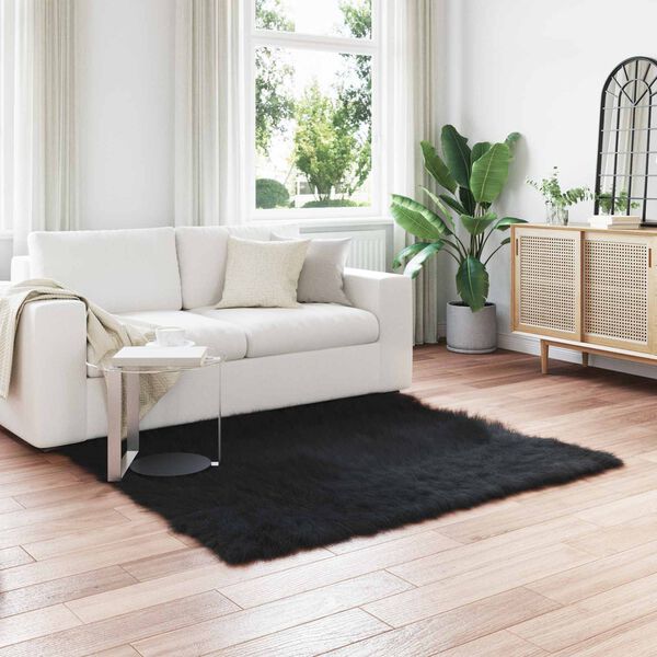 vidaXL Kunstschaffell Teppich Tafalla Schwarz 160 x 160 cm Polyester
