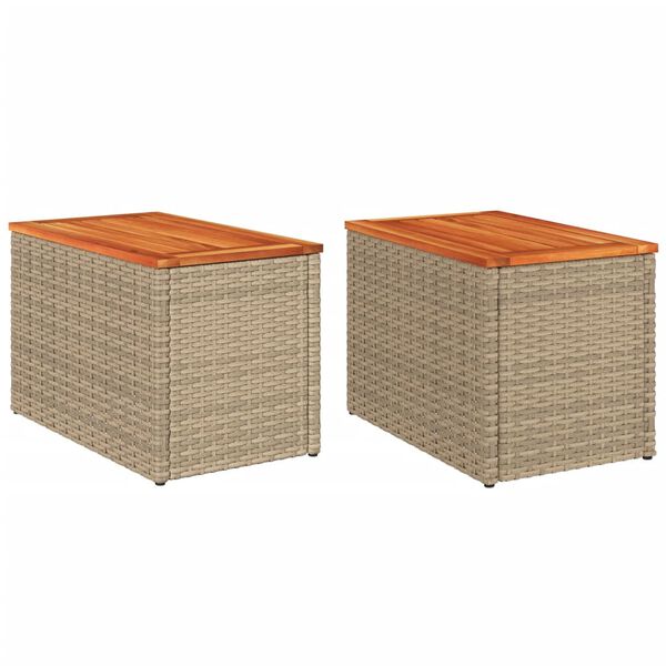 vidaXL Garten-Beistelltische 2 Stk. Beige 55x34x37 cm Poly Rattan Holz