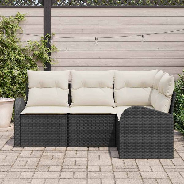 vidaXL Gartensofa-set mit Kissen 4 pcs Schwarz und Wei&szlig; Poly-Rattan