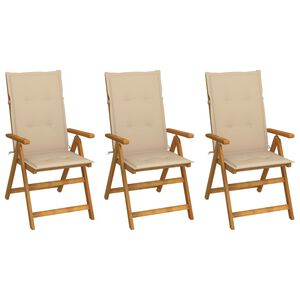 vidaXL Klappbare Gartenst&uuml;hle 3 Stk. mit Auflagen Massivholz Akazie