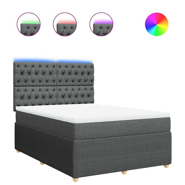 vidaXL Boxspringbett mit Matratze Dunkelgrau 140x190 cm Stoff