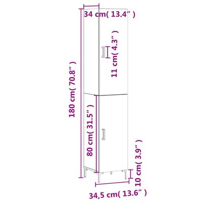 vidaXL Highboard Grau Sonoma 34,5x34x180 cm Holzwerkstoff