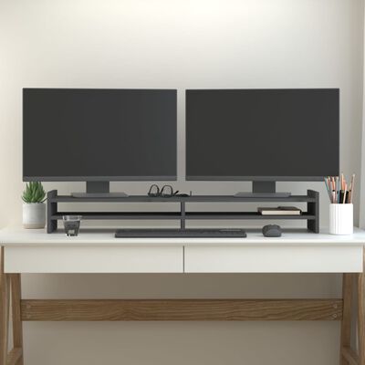 vidaXL Monitorständer Grau 100x27x15 cm Massivholz Kiefer