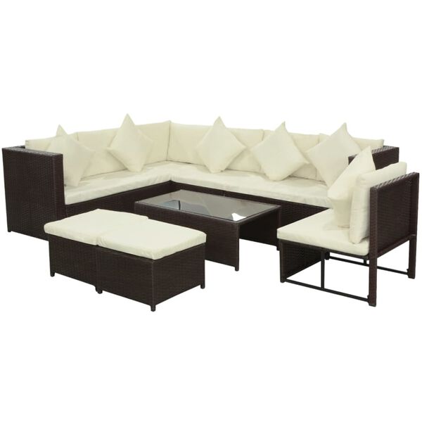 vidaXL 8-tlg. Garten-Lounge-Set mit Auflagen Poly Rattan Braun