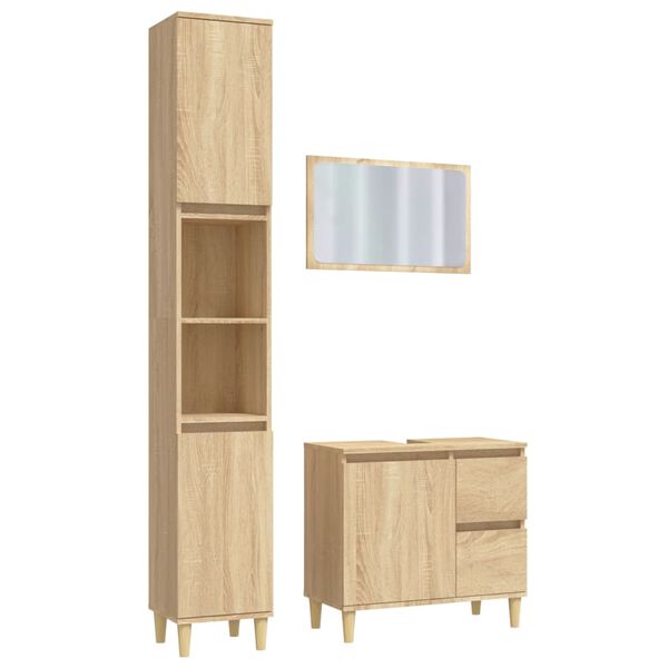 vidaXL 3-tlg. Badm&ouml;bel-Set Sonoma-Eiche Holzwerkstoff