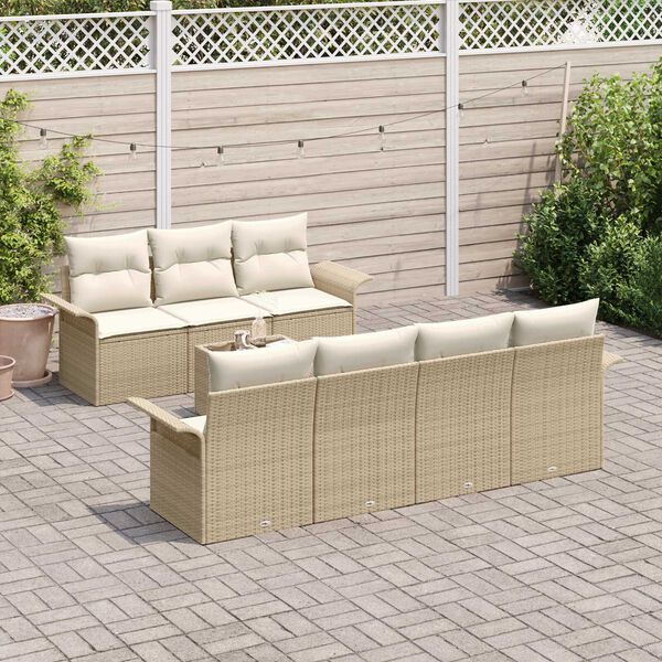 vidaXL Gartensofa-set mit Kissen 8 pcs Beige und Creme Poly-Rattan