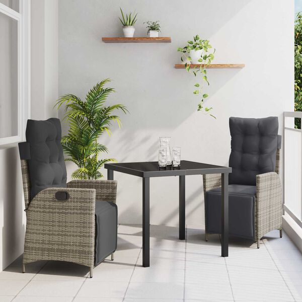 vidaXL Garten Essgruppe mit Kissen 3 pcs Grau Poly-Rattan