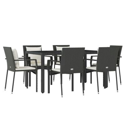 vidaXL 7-tlg. Garten-Essgruppe mit Kissen Schwarz Poly Rattan