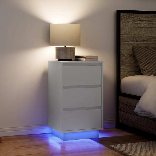vidaXL Nachttisch mit LED-Leuchten Wei&szlig; 38x34x65 cm