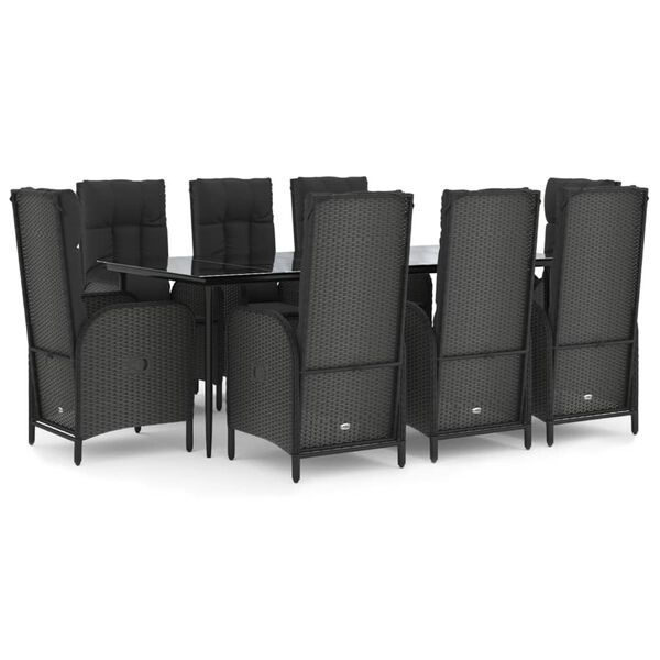 vidaXL 9-tlg. Garten-Essgruppe mit Kissen Schwarz Poly Rattan