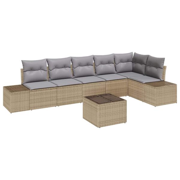 vidaXL Gartensofa-set mit Kissen 7 pcs Beige und Grau Poly-Rattan