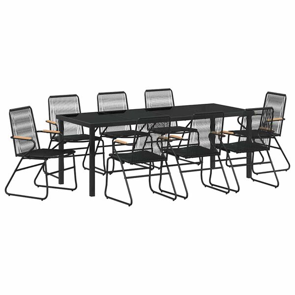 vidaXL Garten Essgruppe 9 pcs Schwarz Pulverbeschichteter Stahl