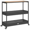 vidaXL Barwagen 3 B&ouml;den Schwarz Poly Rattan und Massivholz Akazie
