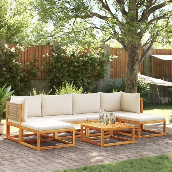 vidaXL 7-tlg. Gartensofa-Set mit Kissen Holz Akazie & Rattan