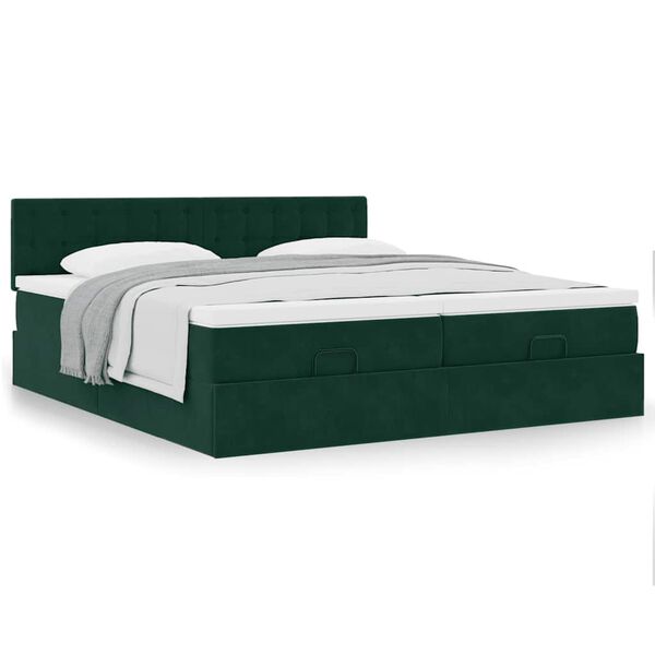 vidaXL Ottoman-Bett mit Matratzen Dunkelgr&uuml;n 160x200 cm Samt