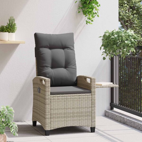 vidaXL Verstellbarer Gartenstuhl Hellgrau und Dunkelgrau Poly-Rattan