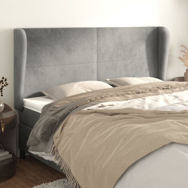 vidaXL Kopfteil mit Ohren Hellgrau 183x23x118/128 cm Samt