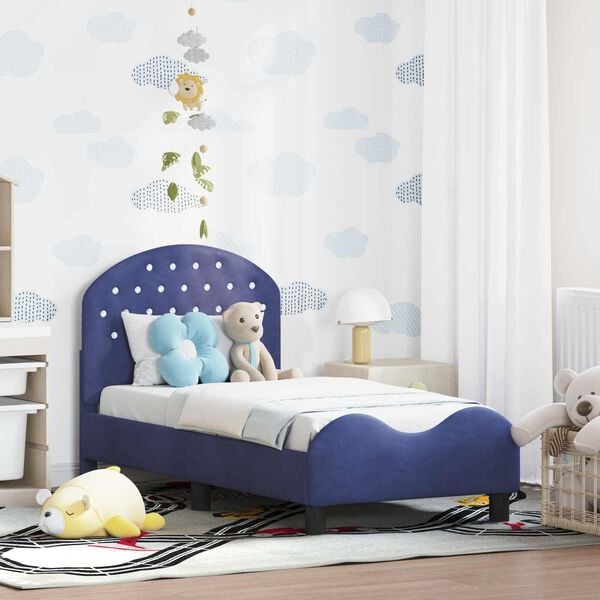 vidaXL Kinderbettgestell mit Kopfteil Polizeiblau 70 x 140 cm Samt
