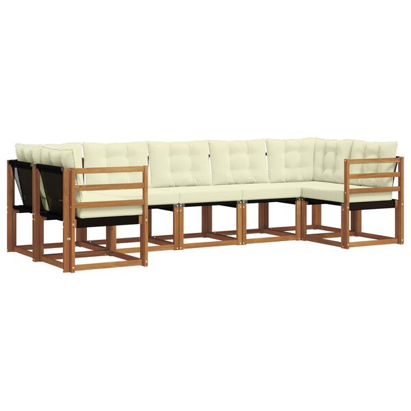vidaXL Outdoor-Sofagarnitur mit Kissen 7 pcs Nat&uuml;rlich und Hellgrau