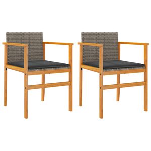 vidaXL Gartenst&uuml;hle mit Kissen 2 Stk. Grau Poly Rattan Massivholz