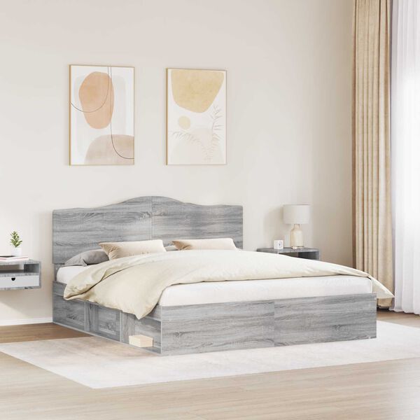 vidaXL Bettrahmen Graues Sonoma 200 x 200 cm Massives Kiefernholz