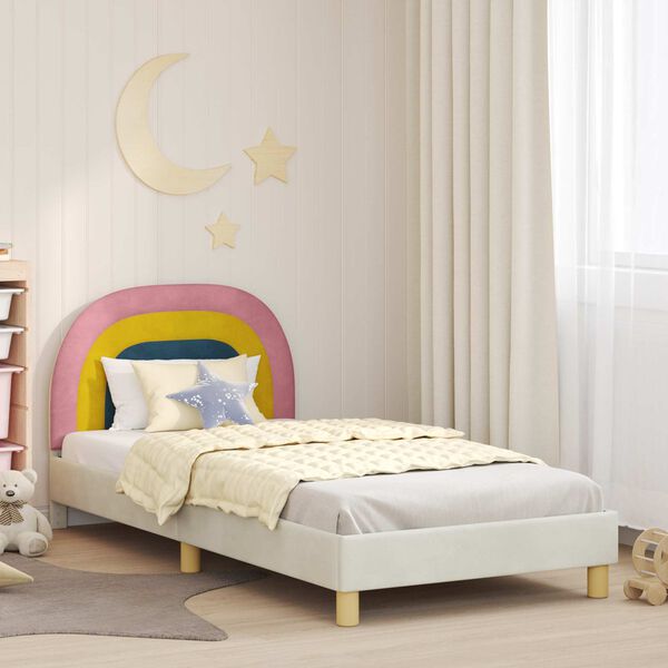 vidaXL Kinderbettgestell mit Kopfteil Creme 90 x 200 cm Samt