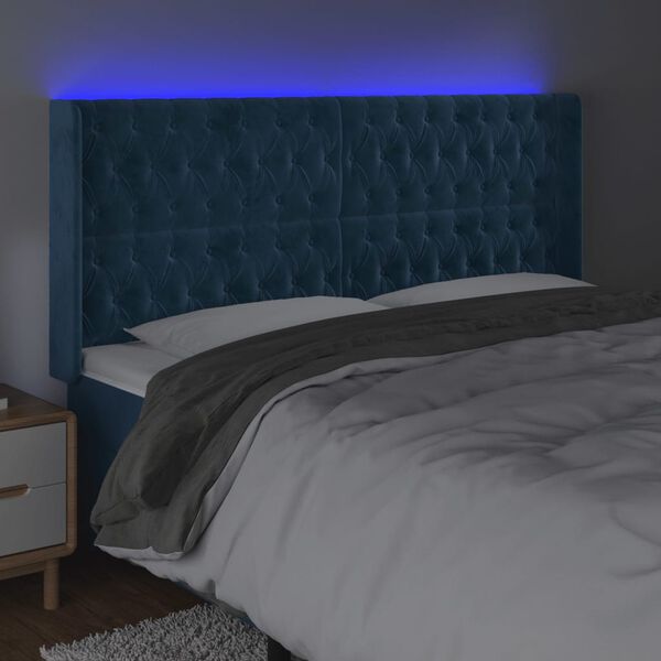 vidaXL LED Kopfteil Dunkelblau 183x16x118/128 cm Samt