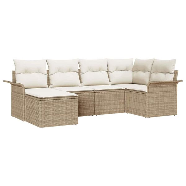 vidaXL Gartensofa-set mit Kissen 6 pcs Beige Poly-Rattan