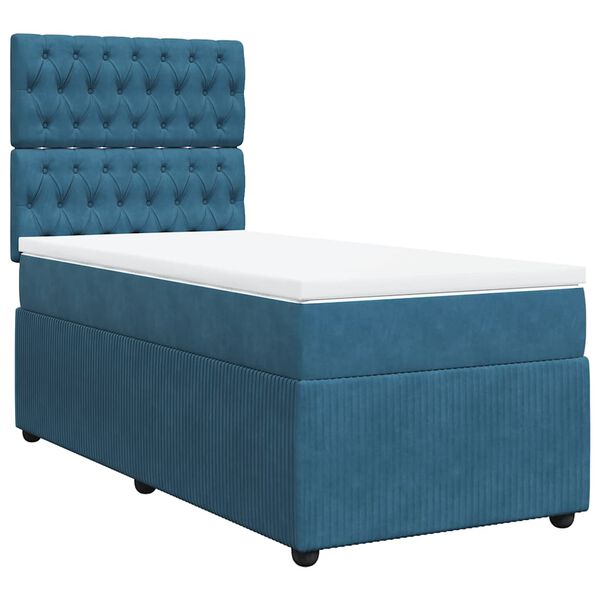 vidaXL Boxspringbett mit Matratze Dunkelblau 100x200 cm Samt
