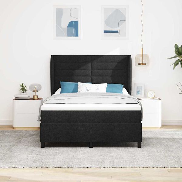 vidaXL Boxspringbett mit Matratze Schwarz 140 x 200 cm Stoff