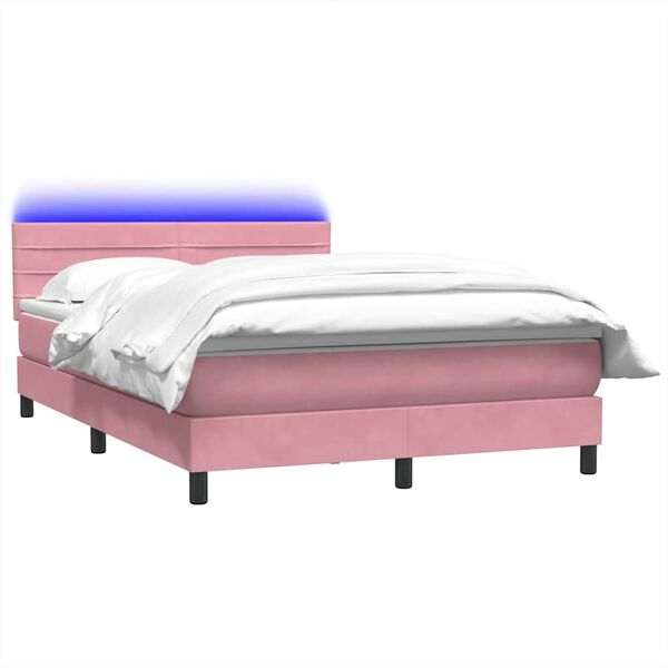 vidaXL Boxspringbett mit Matratze & LED Rosa 140x220 cm Samt