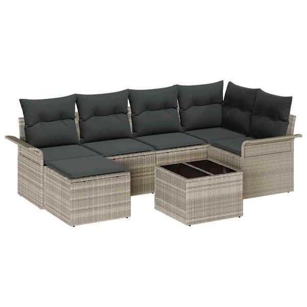 vidaXL Gartensofa-set mit Speicher 7 pcs Hellgrau Poly-Rattan
