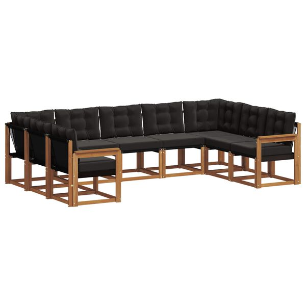vidaXL Outdoor-Sofagarnitur mit Kissen 9 pcs Nat&uuml;rlich und Schwarz