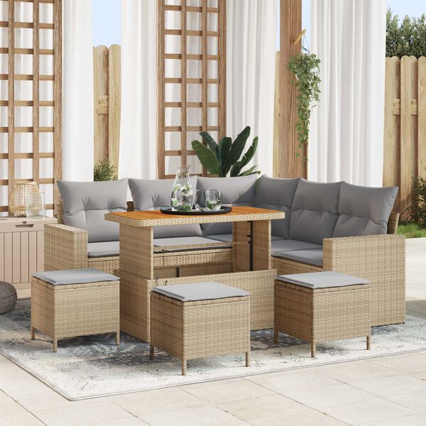 vidaXL Gartensofa-set 9 pcs Beige Poly-Rattan