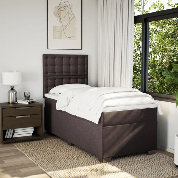 vidaXL Boxspringbett mit Matratze Dunkelbraun 100x200 cm Stoff