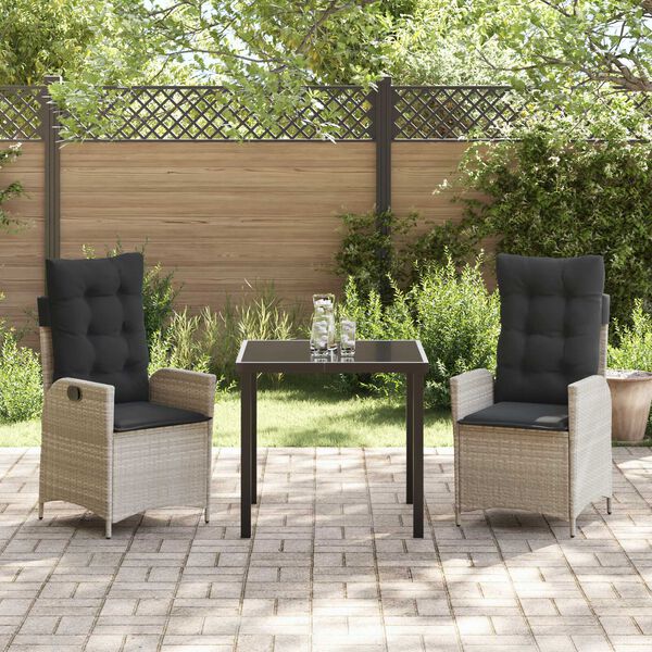 vidaXL Garten Essgruppe mit Kissen 3 pcs Hellgrau Poly-Rattan