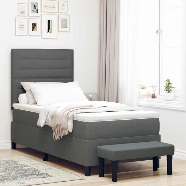 vidaXL Boxspringbett mit Matratze Dunkelgrau 90 x 200 cm Stoff